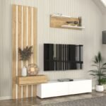 Σύνθεση τηλεόρασης Rosaline Megapap χρώμα λευκό - sepet oak 183x31,3x196,9εκ. - Image 5