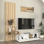 Σύνθεση τηλεόρασης Rosaline Megapap χρώμα λευκό - sepet oak 183x31,3x196,9εκ. - Image 6