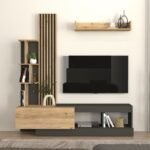 Σύνθεση τηλεόρασης Vermont Megapap χρώμα ανθρακί - sepet oak 180x40x193,8εκ.