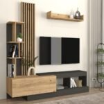 Σύνθεση τηλεόρασης Vermont Megapap χρώμα ανθρακί - sepet oak 180x40x193,8εκ. - Image 2