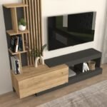 Σύνθεση τηλεόρασης Vermont Megapap χρώμα ανθρακί - sepet oak 180x40x193,8εκ. - Image 4