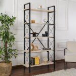 Βιβλιοθήκη Elysian Megapap χρώμα travertine - μαύρο 90x33,5x180εκ.