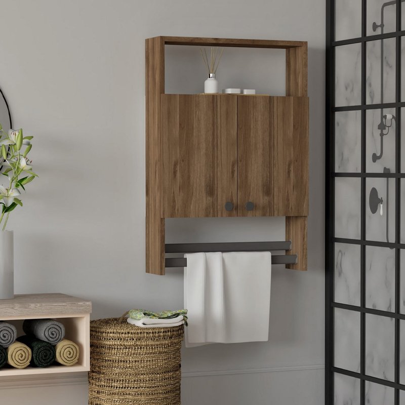 GP052-02403-0 Ντουλάπι μπάνιου επιτοίχιο Ela Megapap χρώμα καρυδί 60x15x87εκ. - Image 1