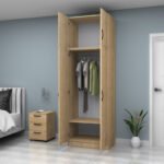 Ντουλάπα ρούχων Vivian Megapap δίφυλλη με πατάρι χρώμα φυσικό οξιάς 80x51,8x240εκ. - Image 2