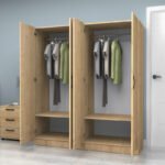 Ντουλάπα ρούχων Vivian Megapap τετράφυλλη χρώμα φυσικό οξιάς 160x51,8x181εκ. - Image 2