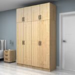 Ντουλάπα ρούχων Vivian Megapap τετράφυλλη με πατάρι χρώμα φυσικό οξιάς 160x51,8x240εκ. - Image 3