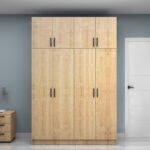 Ντουλάπα ρούχων Vivian Megapap τετράφυλλη με πατάρι χρώμα φυσικό οξιάς 160x51,8x240εκ. - Image 4