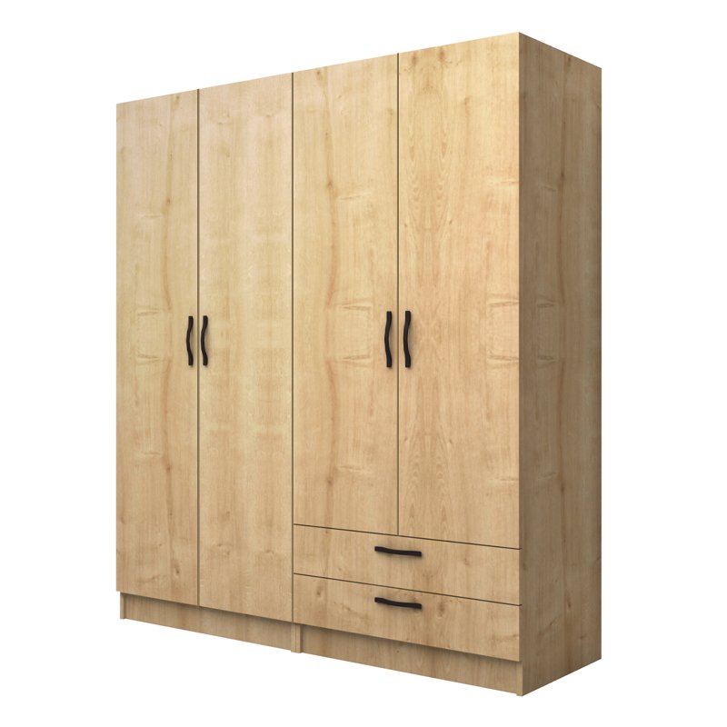 GP100-01132-0 Ντουλάπα ρούχων Vivian Megapap τετράφυλλη με συρτάρια χρώμα φυσικό οξιάς 160x51,8x181εκ. - Image 1