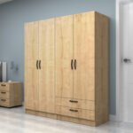 Ντουλάπα ρούχων Vivian Megapap τετράφυλλη με συρτάρια χρώμα φυσικό οξιάς 160x51,8x181εκ. - Image 3