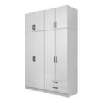 Ντουλάπα ρούχων Vivian Megapap τετράφυλλη με πατάρι και συρτάρια χρώμα λευκό 160x51,8x240εκ.