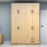 Ντουλάπα ρούχων Vivian Megapap τετράφυλλη με πατάρι και συρτάρια χρώμα φυσικό οξιάς 160x51,8x240εκ. - Image 4