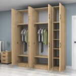 Ντουλάπα ρούχων Vivian Megapap πεντάφυλλη με πατάρι χρώμα φυσικό οξιάς 200x51,8x240εκ. - Image 2