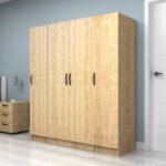 Ντουλάπα ρούχων Vivian Megapap τετράφυλλη χρώμα φυσικό οξιάς 160x51,8x181εκ. - Image 3