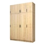 Ντουλάπα ρούχων Vivian Megapap τετράφυλλη με πατάρι χρώμα φυσικό οξιάς 160x51,8x240εκ.