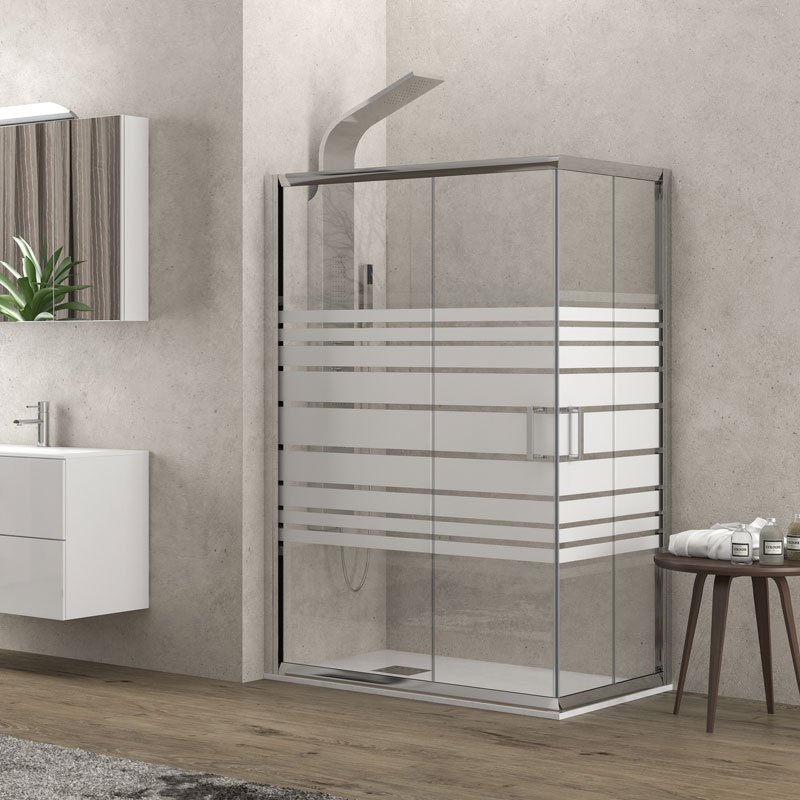 NFLS10070130180_1 Καμπίνα ορθογώνια με σεριγραφάτο κρύσταλλο NEW FLORA 100 Cromo KARAG 70x130x180cm - Image 1