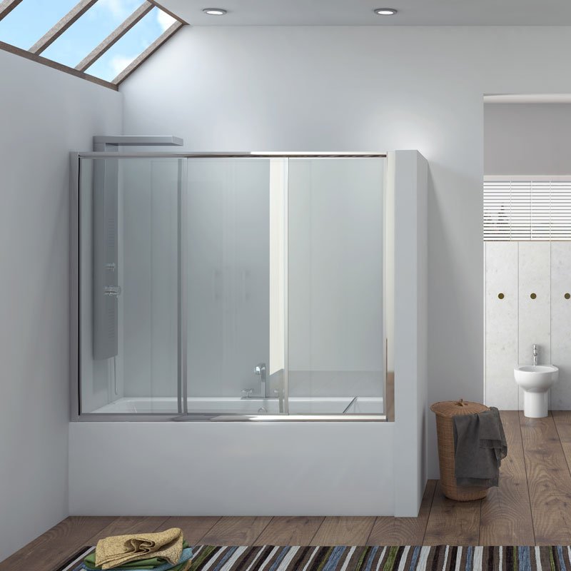 PEK100170_3 Καμπίνα μπανιέρας από τοίχο σε τοίχο με διάφανο κρύσταλλο PENTA K-100 Χρωμέ KARAG 170x148cm - Image 1