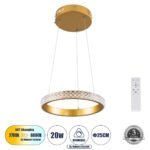 GLOBOSTAR® DIAMOND 61127 Μοντέρνο Κρεμαστό Φωτιστικό Οροφής LED 20W 2356lm 360° AC 220-240V IP20 Ρυθμιζόμενο Λευκό CCT με Χειριστήριο από 2700K έως 6000K Dimmable - Lumileds SMD Chip - Χρυσό Βούρτσας - Μ25 x Π25 x Υ3cm - 3 Χρόνια Εγγύηση - Image 2