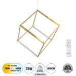 GLOBOSTAR® KIBOO 60930 Μοντέρνο Κρεμαστό Φωτιστικό Οροφής LED 36W 4150lm 360° AC 220-240V IP20 Ρυθμιζόμενο Λευκό CCT με Χειριστήριο από 2700K έως 6000K Dimmable - Lumileds SMD Chip - Χρυσό Βούρτσας - Μ40 x Π40 x Υ40cm - 3 Χρόνια Εγγύηση - Image 2