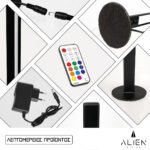 GloboStar® ALIEN-DIVA-BLACK-50-11 ALIEN Design DIVA Μοντέρνο Minimal Nordic Μεταλλικό Φωτιστικό Επιτραπέζιο - Πορτατίφ - Λαμπατέρ Μαύρο LED 10W 1500lm με Ασύρματο Χειριστήριο RF & Dimmer IP20 Πολύχρωμο RGBW Ψηφιακή με Τρεχούμενα Εφέ Μ3 x Π1.6 x Υ50cm - Image 8