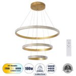 GLOBOSTAR® DIAMOND TRIO 61137 Μοντέρνο Κρεμαστό Φωτιστικό Οροφής LED 100W 12123lm 360° AC 220-240V IP20 Ρυθμιζόμενο Λευκό CCT με Χειριστήριο από 2700K έως 6000K Dimmable - Lumileds SMD Chip - Χρυσό Βούρτσας - Μ60 x Π60 x Υ60cm - 3 Χρόνια Εγγύηση - Image 2