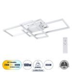 GLOBOSTAR® QUADRA 61386 Μοντέρνο Φωτιστικό Οροφής LED 100W 12000lm 120° AC 220-240V IP20 Ρυθμιζόμενο Λευκό CCT με Χειριστήριο από 2700K έως 6000K Dimmable - Lumileds SMD Chip - Λευκό Ματ - Μ85 x Π45 x Υ9cm - 3 Χρόνια Εγγύηση - Image 2