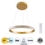 GLOBOSTAR® DIAMOND 61129 Μοντέρνο Κρεμαστό Φωτιστικό Οροφής LED 30W 3513lm 360° AC 220-240V IP20 Ρυθμιζόμενο Λευκό CCT με Χειριστήριο από 2700K έως 6000K Dimmable - Lumileds SMD Chip - Χρυσό Βούρτσας - Μ40 x Π40 x Υ3cm - 3 Χρόνια Εγγύηση - Image 2