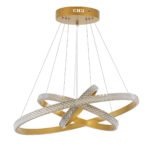 GLOBOSTAR® DIAMOND TRIO 61137-DECO Μοντέρνο Κρεμαστό Φωτιστικό Οροφής LED 100W 12123lm 360° AC 220-240V IP20 Ρυθμιζόμενο Λευκό CCT με Χειριστήριο από 2700K έως 6000K Dimmable - Lumileds SMD Chip - Χρυσό Βούρτσας - Μ60 x Π60 x Υ60cm - 3 Χρόνια Εγγύηση - Image 3