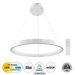 GLOBOSTAR® NEMESIS 61159 Μοντέρνο Κρεμαστό Φωτιστικό Οροφής LED 45W 5230lm 360° AC 220-240V IP20 Ρυθμιζόμενο Λευκό CCT με Χειριστήριο από 2700K έως 6000K Dimmable - Lumileds SMD Chip - Λευκό Ματ - Μ60 x Π60 x Υ4cm - 3 Χρόνια Εγγύηση - Image 2