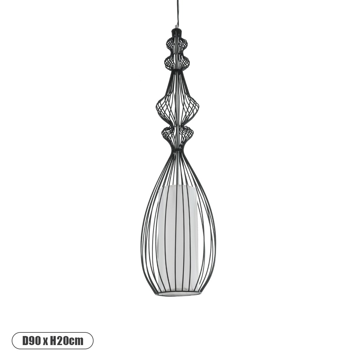 ca9a29_01560_0 GLOBOSTAR® LILY 01561 Vintage Κρεμαστό Φωτιστικό Οροφής με Ντουί 1 x E27 AC 220-240V IP20 - Μαύρο & Λευκό - Μ90 x Π90 x Υ20cm - Image 1