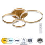 GLOBOSTAR® VENOM 61125 Μοντέρνο Φωτιστικό Οροφής LED 100W 12100lm 360° AC 220-240V IP20 Ρυθμιζόμενο Λευκό CCT με Χειριστήριο από 2700K έως 6000K Dimmable - Lumileds SMD Chip - Χρυσό Βούρτσας - Μ70 x Π40 x Υ16cm - 3 Χρόνια Εγγύηση - Image 2