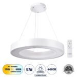 GLOBOSTAR® RA 61195 Μοντέρνο Κρεμαστό Φωτιστικό Οροφής LED 67W 7370lm 120° AC 220-240V IP20 Ρυθμιζόμενο Λευκό CCT με Χειριστήριο από 2700K έως 6000K Dimmable - Lumileds SMD Chip - Λευκό Ματ - Μ60 x Π60 x Υ8cm - 3 Χρόνια Εγγύηση - Image 2