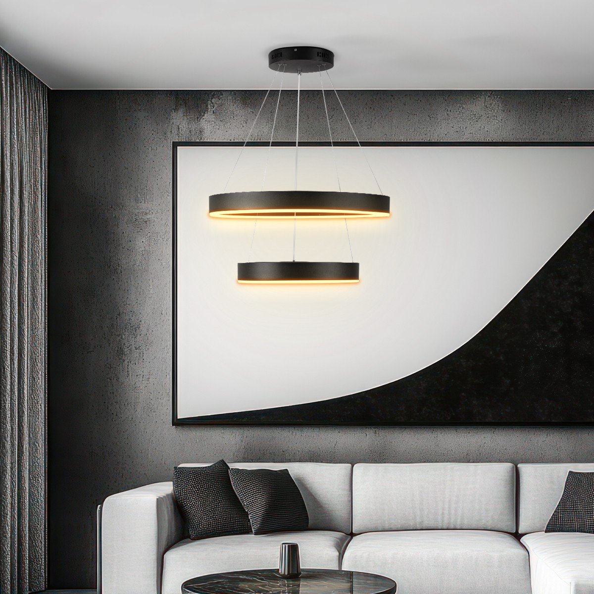 d4344d_61185_1 kelvo® VENOM 61185 Μοντέρνο Κρεμαστό Φωτιστικό Οροφής LED 75W 8818lm 120° AC 220-240V IP20 Ρυθμιζόμενο Λευκό CCT με Χειριστήριο από 2700K έως 6000K Dimmable - Lumileds SMD Chip - Μαύρο Ματ - Μ60 x Π60 x Υ40cm - 3 Χρόνια Εγγύηση - Image 1