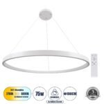 GLOBOSTAR® NEMESIS 61165 Μοντέρνο Κρεμαστό Φωτιστικό Οροφής LED 75W 8743lm 360° AC 220-240V IP20 Ρυθμιζόμενο Λευκό CCT με Χειριστήριο από 2700K έως 6000K Dimmable - Lumileds SMD Chip - Λευκό Ματ - Μ100 x Π100 x Υ4cm - 3 Χρόνια Εγγύηση - Image 2
