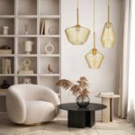 GLOBOSTAR® AMARIS 00870 Μοντέρνο Κρεμαστό Φωτιστικό Οροφής με Ντουί 1 x E27 AC 220-240V IP20 - Χρυσό Πλατίνα & Μελί - Μ30 x Π30 x Y22cm - Image 8