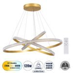 GLOBOSTAR® DIAMOND TRIO 61139-DECO Μοντέρνο Κρεμαστό Φωτιστικό Οροφής LED 120W 14723lm 360° AC 220-240V IP20 Ρυθμιζόμενο Λευκό CCT με Χειριστήριο από 2700K έως 6000K Dimmable - Lumileds SMD Chip - Χρυσό Βούρτσας - Μ80 x Π80 x Υ80cm - 3 Χρόνια Εγγύηση - Image 2