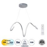 GLOBOSTAR® SPIRALE 61285 Μοντέρνο Κρεμαστό Φωτιστικό Οροφής LED 75W 8400lm 300° AC 220-240V IP20 Ρυθμιζόμενο Λευκό CCT με Χειριστήριο από 2700K έως 6000K Dimmable - Lumileds SMD Chip - Νίκελ Βούρτσας - Μ72 x Π25 x Υ30cm - 3 Χρόνια Εγγύηση - Image 2