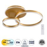 GLOBOSTAR® VENOM 61122 Μοντέρνο Φωτιστικό Οροφής LED 67W 8107lm 360° AC 220-240V IP20 Ρυθμιζόμενο Λευκό CCT με Χειριστήριο από 2700K έως 6000K Dimmable - Lumileds SMD Chip - Χρυσό Βούρτσας - Μ60 x Π40 x Υ12.5cm - 3 Χρόνια Εγγύηση - Image 2