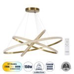 GLOBOSTAR® DIAMOND TRIO 61141-DECO Μοντέρνο Κρεμαστό Φωτιστικό Οροφής LED 150W 18379lm 360° AC 220-240V IP20 Ρυθμιζόμενο Λευκό CCT με Χειριστήριο από 2700K έως 6000K Dimmable - Lumileds SMD Chip - Χρυσό Βούρτσας - Μ100 x Π100 x Υ100cm - 3 Χρόνια Εγγύηση - Image 2