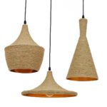 GLOBOSTAR® SHANGHAI ROPE 00875 Μοντέρνo Κρεμαστό Φωτιστικό Οροφής με Ντουί 3 x E27 AC 220-240V IP20 - Μπεζ & Χρυσό - Μ81 x Π81 x Υ39cm - Σετ 3 Τεμαχίων - Image 2