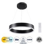GLOBOSTAR® VENOM 61173 Μοντέρνο Κρεμαστό Φωτιστικό Οροφής LED 30W 3513lm 120° AC 220-240V IP20 Ρυθμιζόμενο Λευκό CCT με Χειριστήριο από 2700K έως 6000K Dimmable - Lumileds SMD Chip - Μαύρο Ματ - Μ40 x Π40 x Υ6.5cm - 3 Χρόνια Εγγύηση - Image 2
