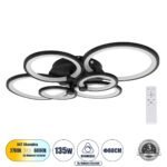 GLOBOSTAR® ROYAL-R 61323 Μοντέρνο Φωτιστικό Οροφής LED 135W 16200lm 360° AC 220-240V IP20 Ρυθμιζόμενο Λευκό CCT με Χειριστήριο από 2700K έως 6000K Dimmable - Lumileds SMD Chip - Μαύρο Ματ - Μ80.5 x Π59 x Υ12cm - 3 Χρόνια Εγγύηση - Image 2