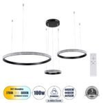 GLOBOSTAR® DIAMOND TRIO 61142 Μοντέρνο Κρεμαστό Φωτιστικό Οροφής LED 100W 12123lm 360° AC 220-240V IP20 Ρυθμιζόμενο Λευκό CCT με Χειριστήριο από 2700K έως 6000K Dimmable - Lumileds SMD Chip - Μαυρό Ματ - Μ110 x Π110 x Υ60cm - 3 Χρόνια Εγγύηση - Image 2