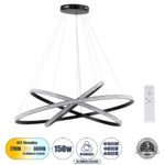GLOBOSTAR® DIAMOND TRIO 61140-DECO Μοντέρνο Κρεμαστό Φωτιστικό Οροφής LED 150W 18379lm 360° AC 220-240V IP20 Ρυθμιζόμενο Λευκό CCT με Χειριστήριο από 2700K έως 6000K Dimmable - Lumileds SMD Chip - Μαύρο Ματ - Μ100 x Π100 x Υ100cm - 3 Χρόνια Εγγύηση - Image 2