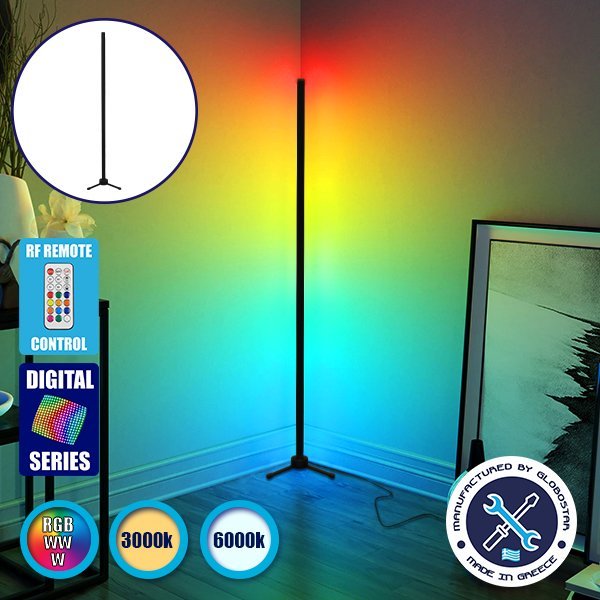 globo_100_11_00 Μοντέρνο Minimal Επιδαπέδιο Μαύρο Φωτιστικό 100cm LED 16 Watt με Ασύρματο Χειριστήριο 2.4G RF & Dimmer RGBW+WW Πολύχρωμο Digital Magic Dot Pixel GloboStar ALIEN Design GLOBO-100-11 - Image 1