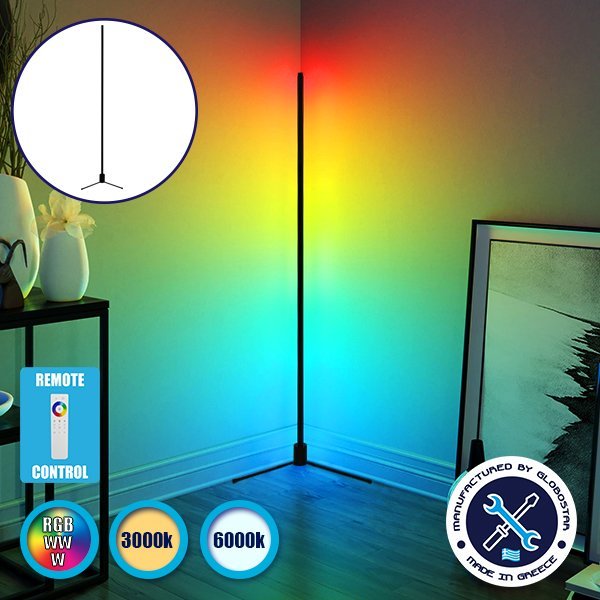 globo_250_9_00 Μοντέρνο Minimal Επιδαπέδιο Μαύρο Φωτιστικό 250cm LED 50 Watt με Ασύρματο Χειριστήριο Αφής 2.4G RF & Dimmer RGBW+WW Πολύχρωμο - Ψυχρό - Ημέρας - Θερμό GloboStar ALIEN Design GLOBO-250-9 - Image 1