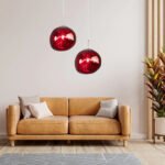 GLOBOSTAR® DIXAR 00763 Μοντέρνο Κρεμαστό Φωτιστικό Οροφής με Ντουί 1 x E27 AC 220-240V IP20 - Κόκκινο & Ασημί - Μ36 x Π36 x Υ45cm - Image 9