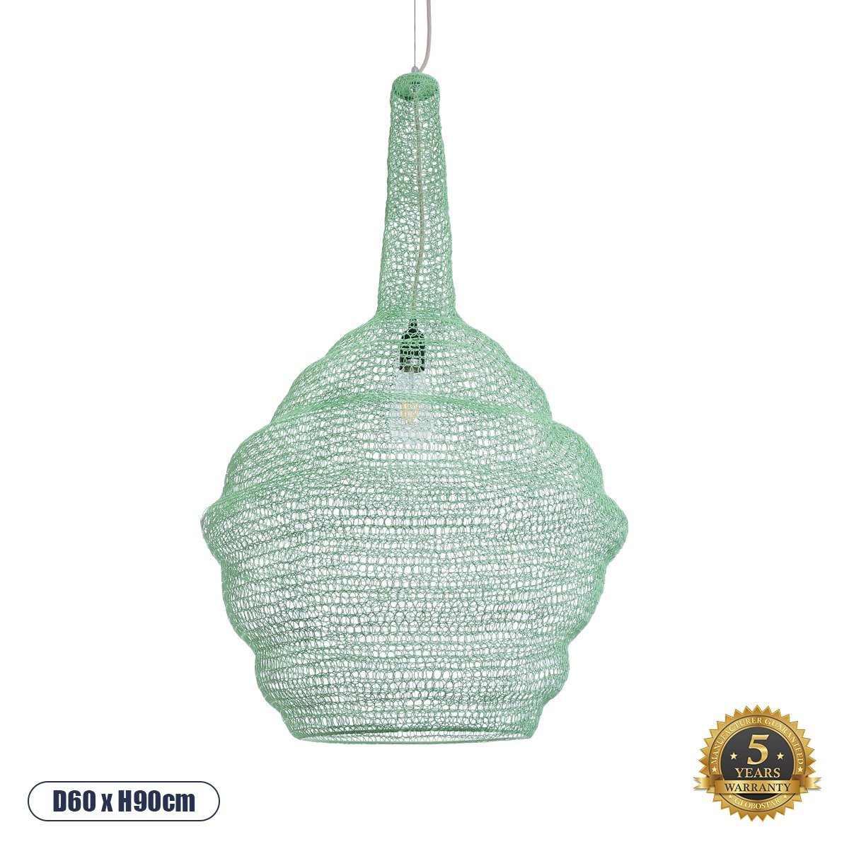 01885_0 GLOBOSTAR® KENTUCKY 01885 Vintage Κρεμαστό Φωτιστικό Οροφής με Ντουί 1 x E27 AC 220-240V IP20 - Τιρκουάζ - Μ60 x Π60 x Υ90cm - Image 1