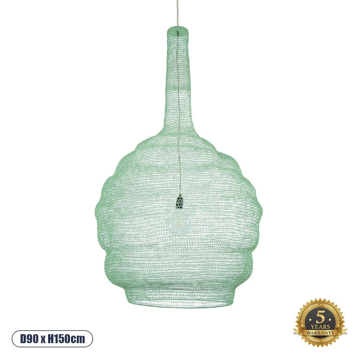 01888_00 GLOBOSTAR® KENTUCKY 01888 Vintage Κρεμαστό Φωτιστικό Οροφής με Ντουί 1 x E27 AC 220-240V IP20 - Τιρκουάζ - Μ90 x Π90 x Υ150cm - Image 1