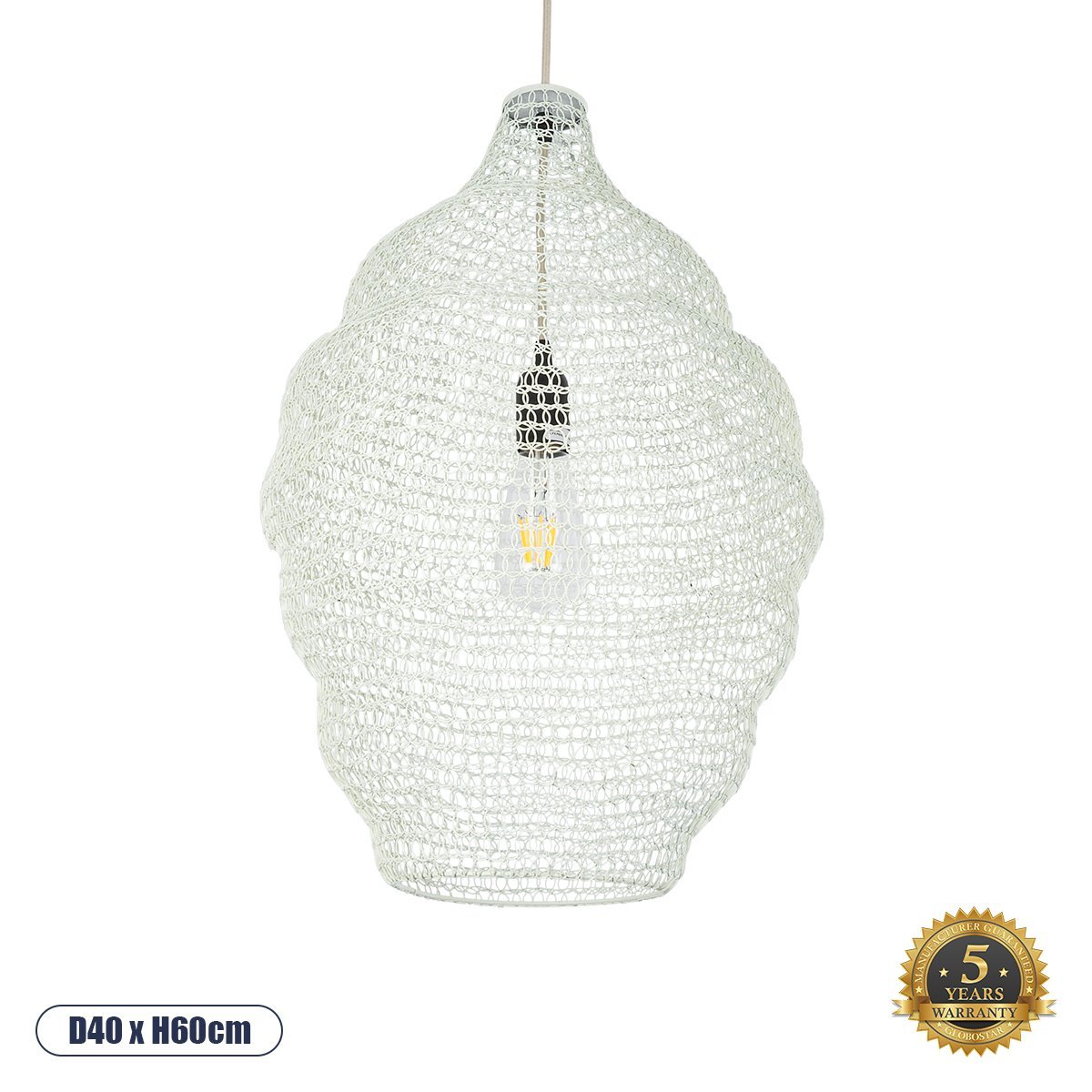 01898_0 GLOBOSTAR® KENTUCKY 01898 Vintage Κρεμαστό Φωτιστικό Οροφής με Ντουί 1 x E27 AC 220-240V IP20 - Λευκό - Μ40 x Π40 x Y60cm - Image 1