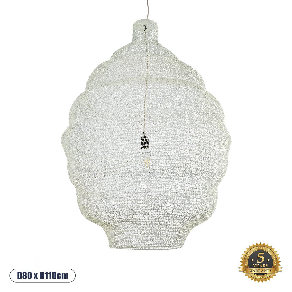 01901_0 GLOBOSTAR® KENTUCKY 01901 Vintage Κρεμαστό Φωτιστικό Οροφής με Ντουί 1 x E27 AC 220-240V IP20 - Λευκό - Μ80 x Π80 x Y110cm - Image 1